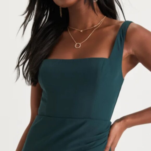 Lulus Glamorous Disposition Emerald Green Ruched Maxi Dress - Size M - Picture 3 of 5